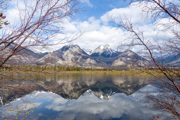 Fototapeta premium Reflections of Pyramid and Patricia Lakes, Jasper national park in Albert Canada