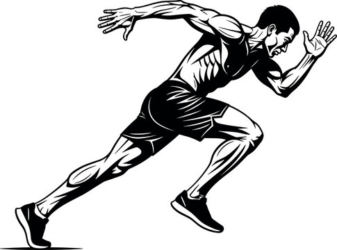 Male runner sprinting fast action silhouette vector illustration isolated on white background athletic sport clipart for track and field