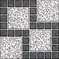 Combination of black terrazzo stone frame with white gravel stone