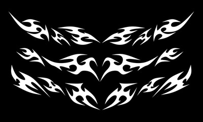 Obraz premium Set of Valentine Heart Tattoo Neo Tribal, Y2K, Valentine Punk Retro Sticker, Love Logo, Vector Illustration of Black Gothic Tribal Tattoo, Polynesian Abstract Metal Symmetry