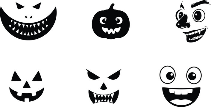 Halloween faces with spooky expressions and a jackolantern  various scary monster and pumpkin faces