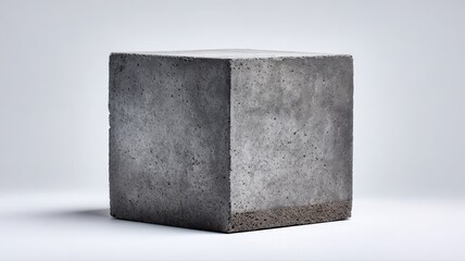 A minimalist still life featuring a single concrete block on a plain background, highlighting texture and form