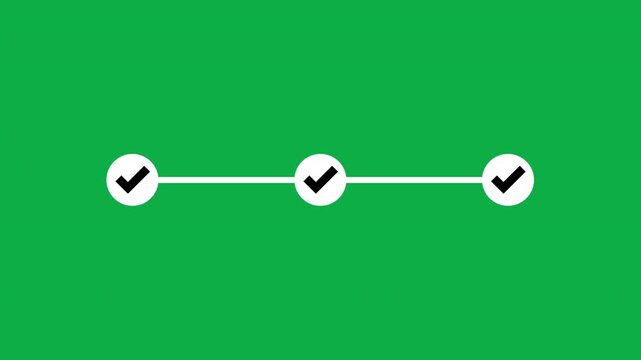 infographic step by step process icon animation on without background, three steps process success with check marks.