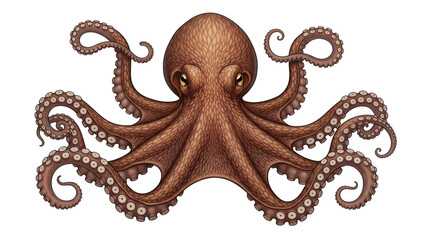 Intricate illustration of an octopus displaying its eight tentacles
