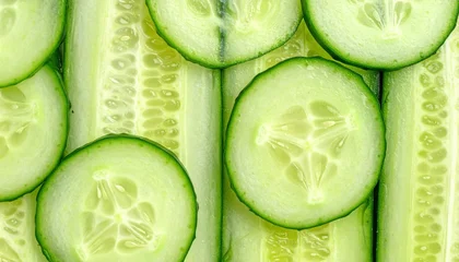 Acrylglasbilder Restaurant Close up view of fresh green cucumber slices arranged together showcasing vibrant color and intricate seed patterns for healthy eating and natural beauty concepts  © Magdalena Wojaczek
