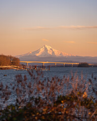 Mt Hood, Oregon, golden hour sunset view over Columbia River from Vancouver, Washington © Nicholas Steven