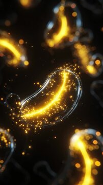 Glowing Microcosm: A captivating abstract composition showcasing luminous, energy-filled microorganisms or cells against a deep, dark backdrop.