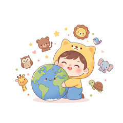 Cute chibi protect animals environmental education vector