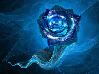 Abstract Blue Rose with Glowing Light Trails on Dark Background
