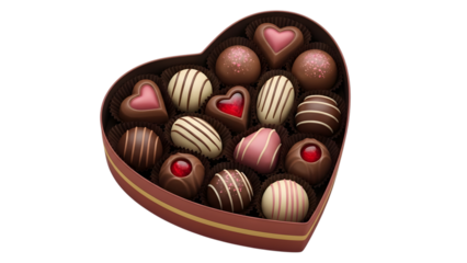 Valentine's day heart shaped box of assorted chocolates and treats