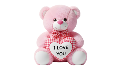 Valentine's day pink teddy bear holding heart with i love you message