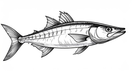 Obraz premium Detailed Sketch of a Barracuda Fish with Sharp Teeth.