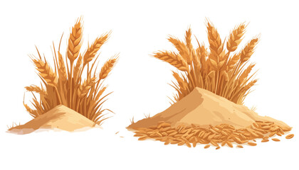 Illustration vectorielle de bl&eacute; m&ucirc;r et de grains de c&eacute;r&eacute;ales sur un monticule de terre, pr&ecirc;te pour la r&eacute;colte, avec un fond transparent.