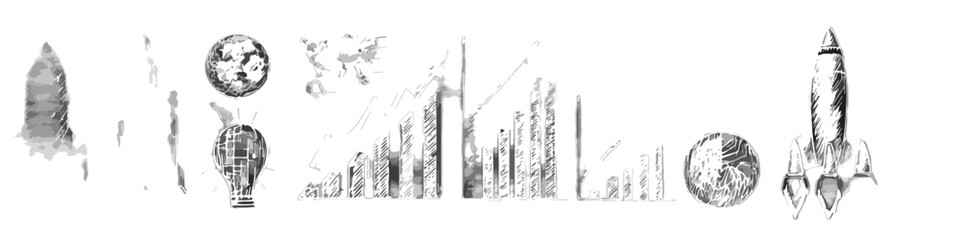 Collection de croquis et formes abstraites dessin&eacute;es &agrave; la main, id&eacute;ales pour des &eacute;l&eacute;ments de design graphique avec fond transparent.