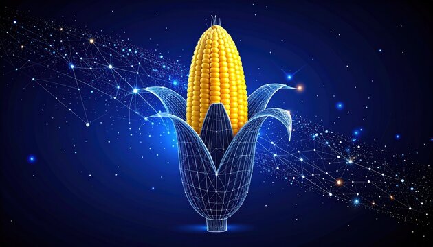Digital Corn Cob with Futuristic Network Connections. - Powered by Adobe