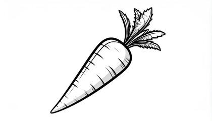 Detailed Sketch of a Fresh Carrot with Green Leaves.