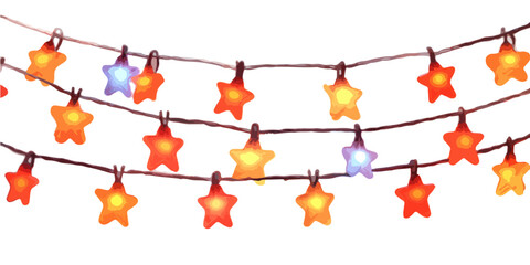 Guirlande lumineuse &eacute;toil&eacute;e aux couleurs chaudes et froides sur fond blanc, id&eacute;ale pour les c&eacute;l&eacute;brations et la d&eacute;coration festive.