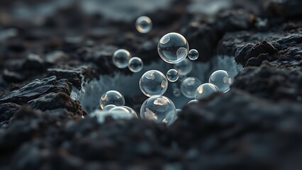 Ancient frozen soil cracks open with ethereal, glowing CO2 bubbles escaping into the atmosphere.