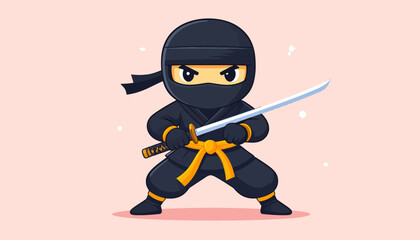 Obraz premium Cartoon Ninja Warrior with Katana Sword Ready for Action.
