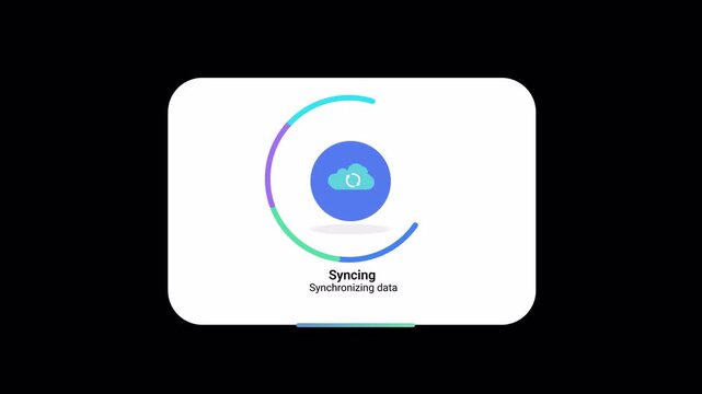 Cloud Data Syncing Process Animation with Progress Bar and Text.