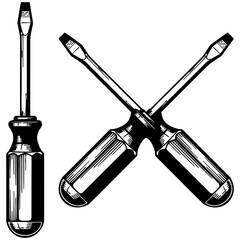 Detailed Flathead Screwdriver Vector Illustration in Classic Engraved Style, Perfect for Hardware, Construction, and Home Improvement Themes, Isolated EPS File for Design