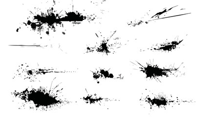 Obraz premium Collection d'éclaboussures d'encre noire et de taches grunge, idéales pour un design graphique abstrait et transparent, offrant des éléments artistiques modernes.