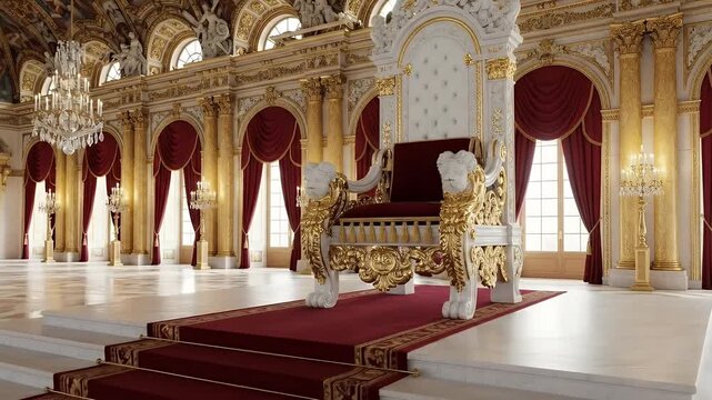 Majestic Golden Throne Room With Red Carpet and Ornate Details