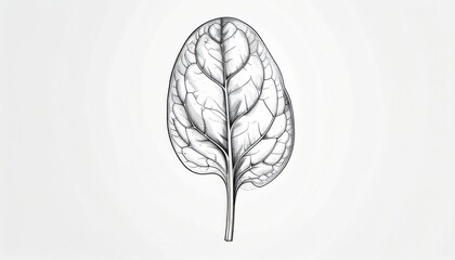 Detailed Spinach Leaf Illustration with Intricate Vein Structure.
