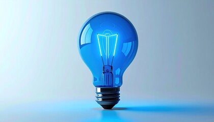 Bright Blue Light Bulb Glowing with Ideas and Innovation.