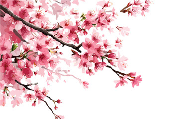 Illustration d&eacute;licate de fleurs de cerisier roses sur des branches, parfaite pour un design printanier avec un fond transparent.