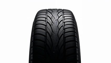 Close-up of a new car tire tread pattern on a white background
