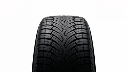 Close-up view of a new car tire tread pattern on a white background