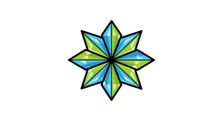 Obraz premium Stylized Eight-Pointed Star with Blue and Green Facets.