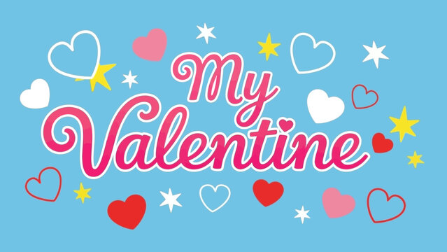 Valentine's Day celebration with hearts and stars on blue background