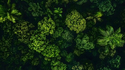 Naklejka premium An aerial view of a lush tropical forest canopy, showcasing a vibrant tapestry of green foliage.