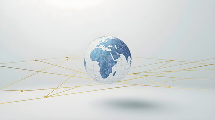 3D network connection lines with nodes around blue planet earth globe on white background