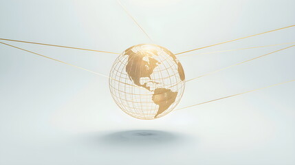 3D network connection lines with nodes around blue planet earth globe on white background