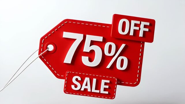 Vibrant red 75 percent off sale tag for business discounts and promotions