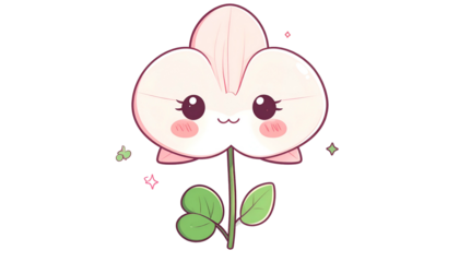 A cartoon flower with a smiley face, blushing cheeks, and sparkly details