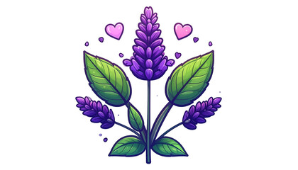 A stylized image of lavender, leaves, and hearts on a black background