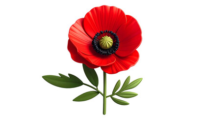 Vivid illustration of a vibrant red poppy in full bloom, against a stark black backdrop