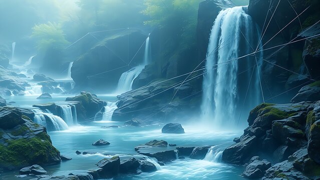 Abstract digital landscape with cascading CSS code dissolving a fragmented Single Page Application into particles.