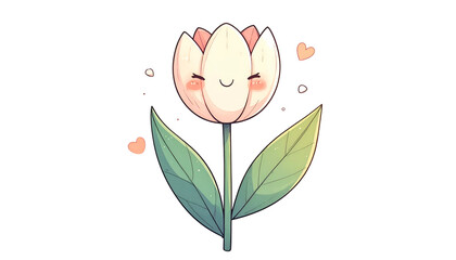 A cheerful, cartoon tulip with a smiling face, hearts, and soft coloring