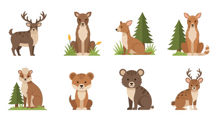 Naklejka premium charming cartoon forest animals collection featuring deer and bears