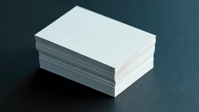 A neatly stacked pile of plain white business cards.