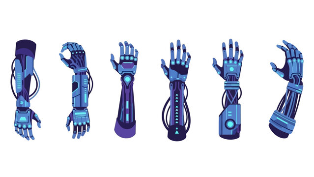 collection of robotic arms and prosthetic hands for futuristic technology concepts