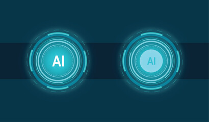 Glowing AI futuristic interface icon buttons element representing digital innovation, machine learning, data, computing, network, sci fi, cyberspace, engineering design