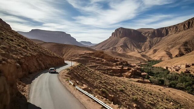 Moroccan Desert Road Trip Cinematic Footage Desert Mountains Village