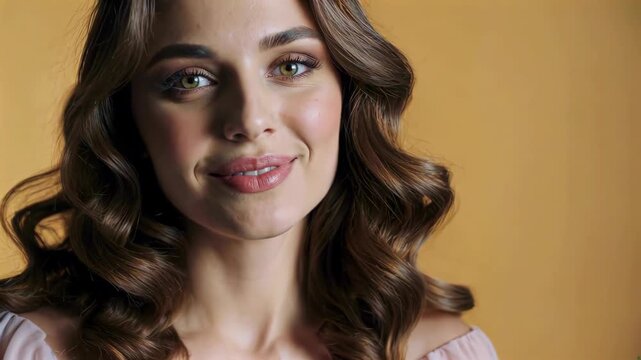 Close-up of a foreign woman with curly hair and a smile
