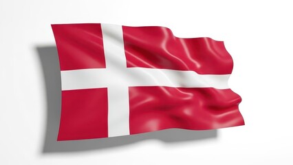 Waving Danish flag Dannebrog with white cross isolated.